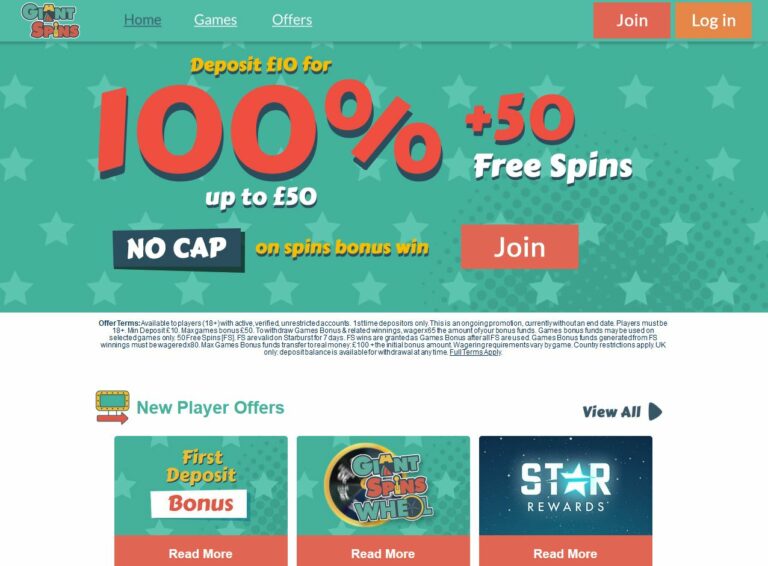 Giant Spins Website Screenshot