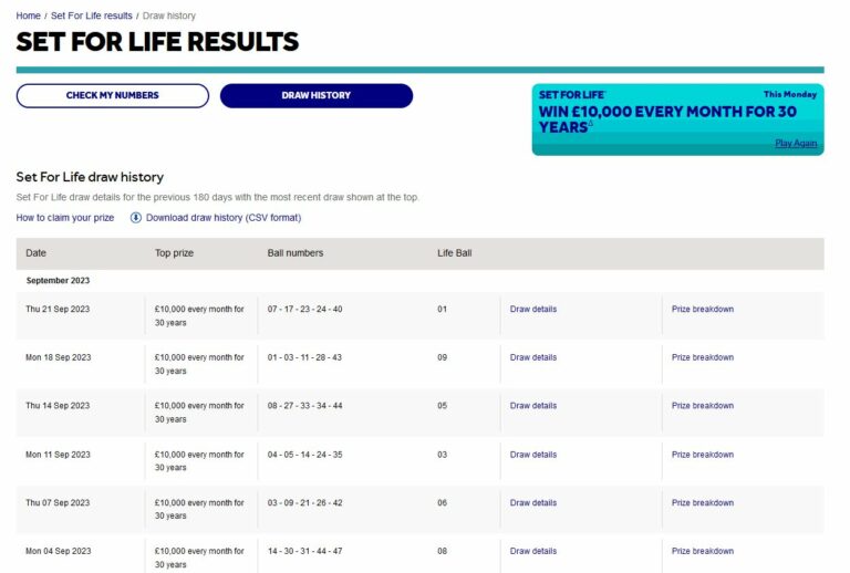 Set For Life Checker Lotto Results Checker UK BestCasinoHQ