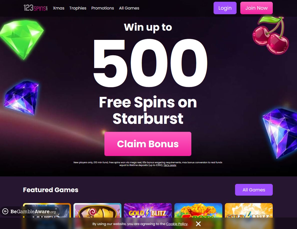 123 Spins Website Screenshot