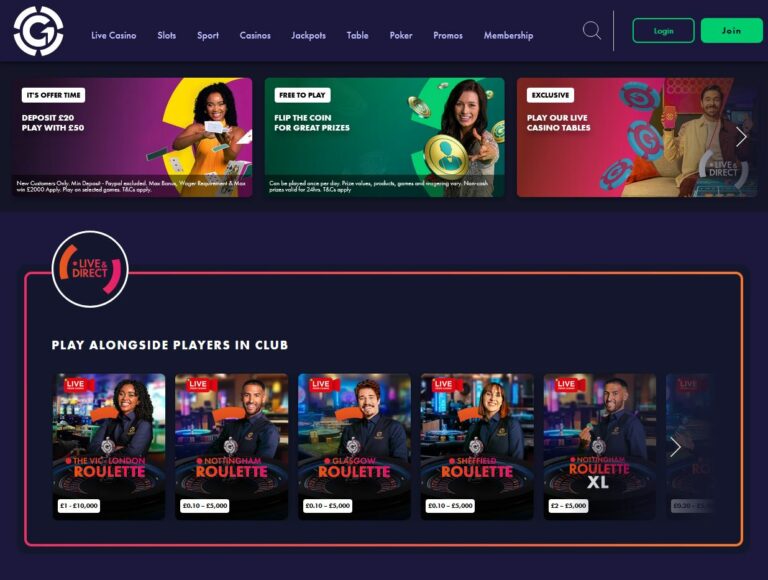 Grosvenor Casino Website Screenshot