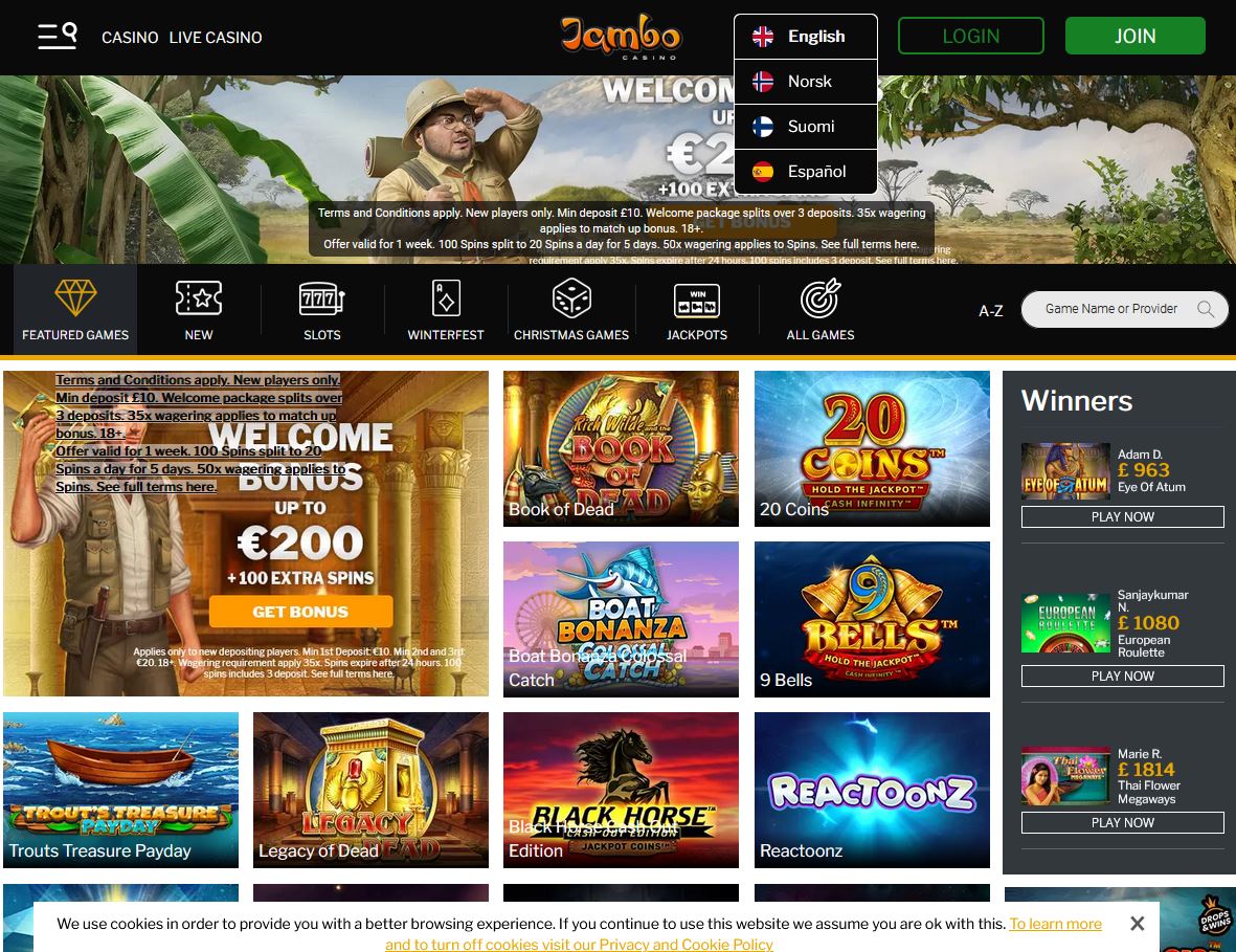 Jambo Casino Website Screenshot