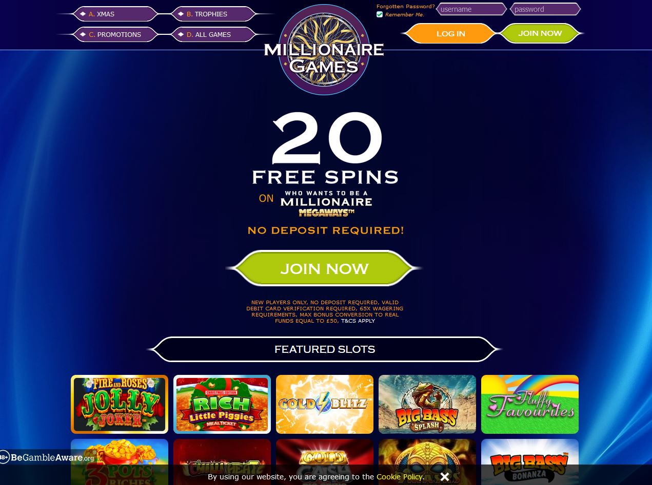 Millionaire Casino Website Screenshot