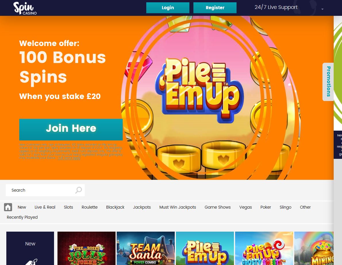 Spin Casino Website Screenshot