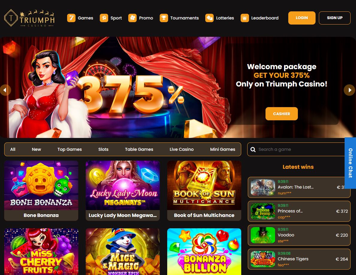 Triumph Casino Website Screenshot