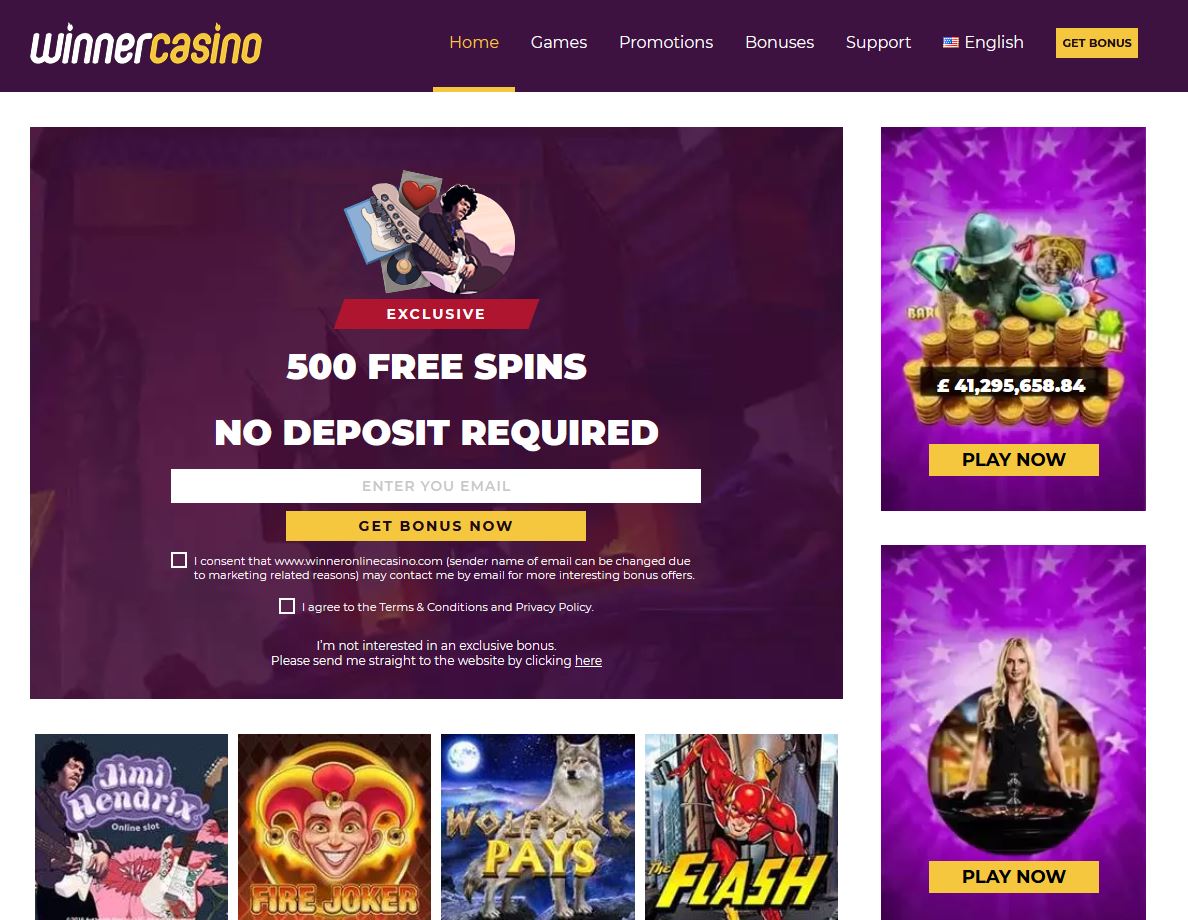 Winner Casino Website Screenshot