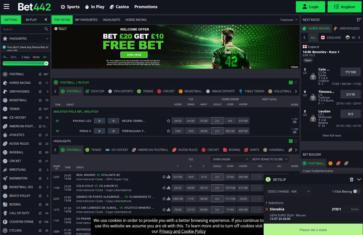 Bet442 Website Screenshot