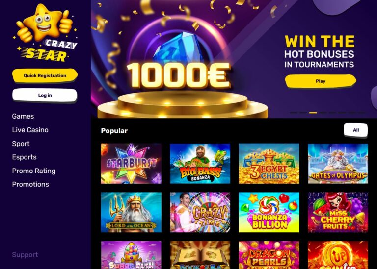 Crazystar Casino Website Screenshot