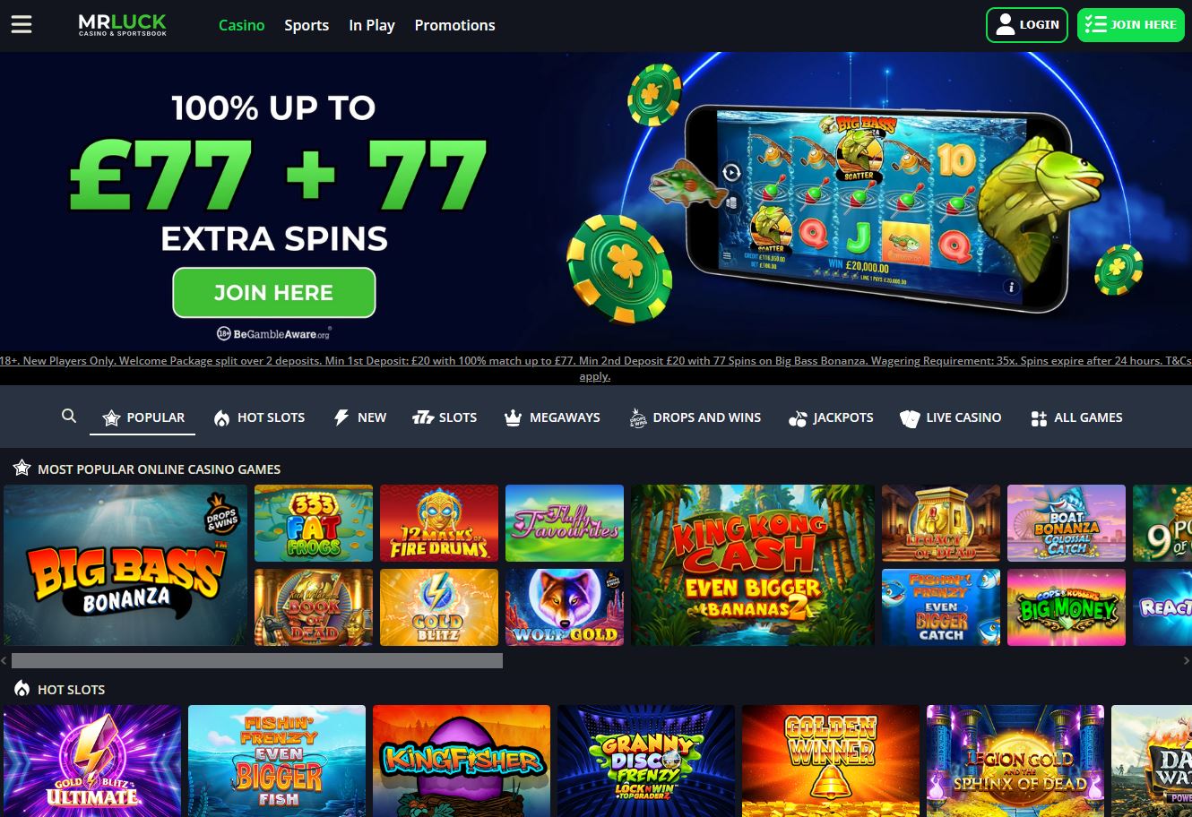 Mr Luck Casino Website Screenshot